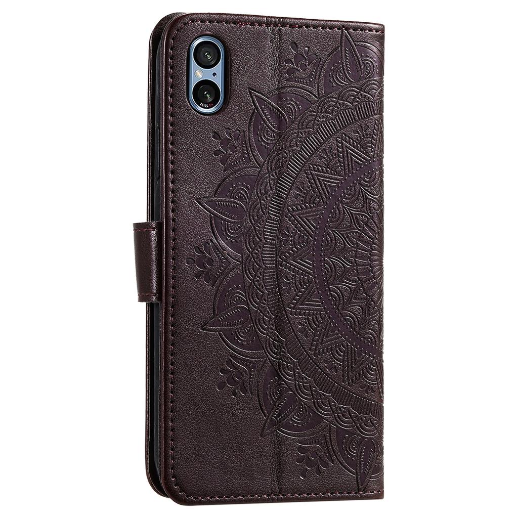 For Sony Xperia 5 V Mandala Flower Imprinted Wallet PU Leather Phone Case Stand Cover with Strap
