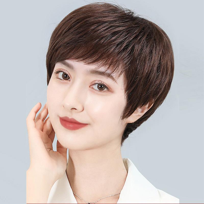 

Парик женский, короткие волосы, парик для мамы, средний возраст, пожилые женщины, парик, настоящие волосы, полная голова темно-коричневого