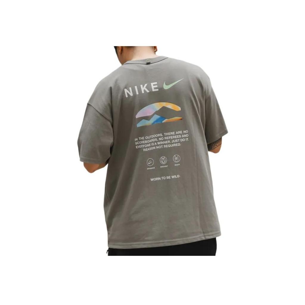 Nike American Retro Sports Training Casual Print Crew Neck Short Sleeve Drop Shoulder T-Shirt Men Tops Grey Green HF6172-053