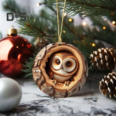 Animale Ornamento di Natale Rustico Decorazione da Appendere Acrilico 2D Rotondo Ornamento Animale della Foresta per Decorazione Albero Festivo Regalo Ricordo Amanti degli Animali