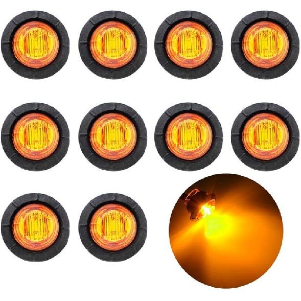 TMH 50 Pcs 3/4 Inch Mount Amber 3 LED Mini Round Trailer Side Marker Indicator Lights Clearance Button Signal Lamps Universal for Trucks Lorry Boat