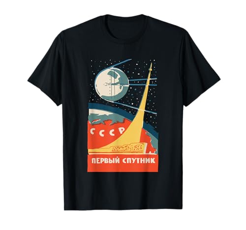 Sputnik USSR Vintage Poster Product Communist Soviet Space T-Shirt
