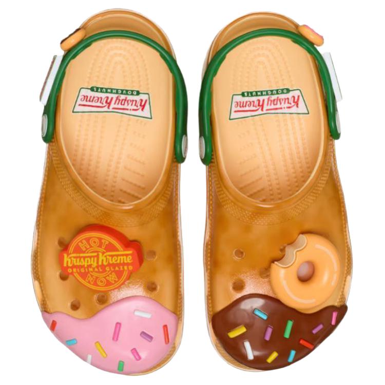 Crocs Krispy Kreme X Classic Clog Glazed Doughnut Unisex Sneakers Tan Green 211443-78Z