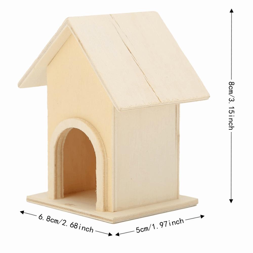 5Pcs Wood Wooden Birdhouse Unpainted Surface Bird Cage Craft Unique Garden Ornament  Small Birds