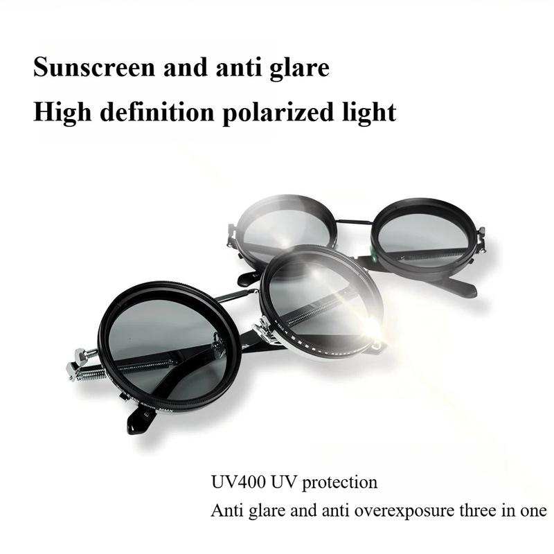 Gepolariseerde Ronde Zonnebril ND9 Verstelbare Dimming Zonnebril Heren Dames Retro Punk Heren Visbril Buitenzonwering UV400
