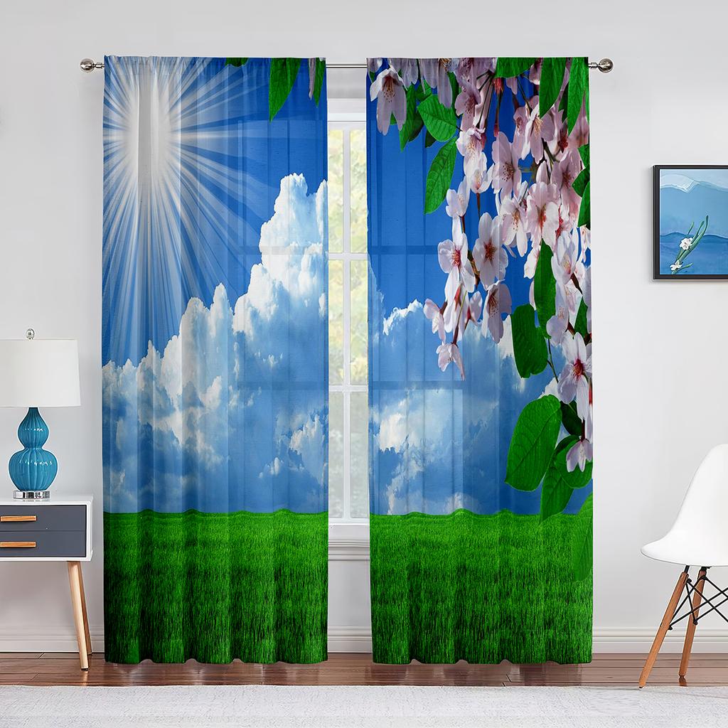 Sunset Clouds Sheer Voile Curtain Sun Rays Landscape View Art Window Tulle Curtains for Living Room Bedroom Kitchen Decorations