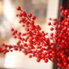 Artificial Red Berry with Stem 6 Branches Holly Berries Simulation Fake Flower