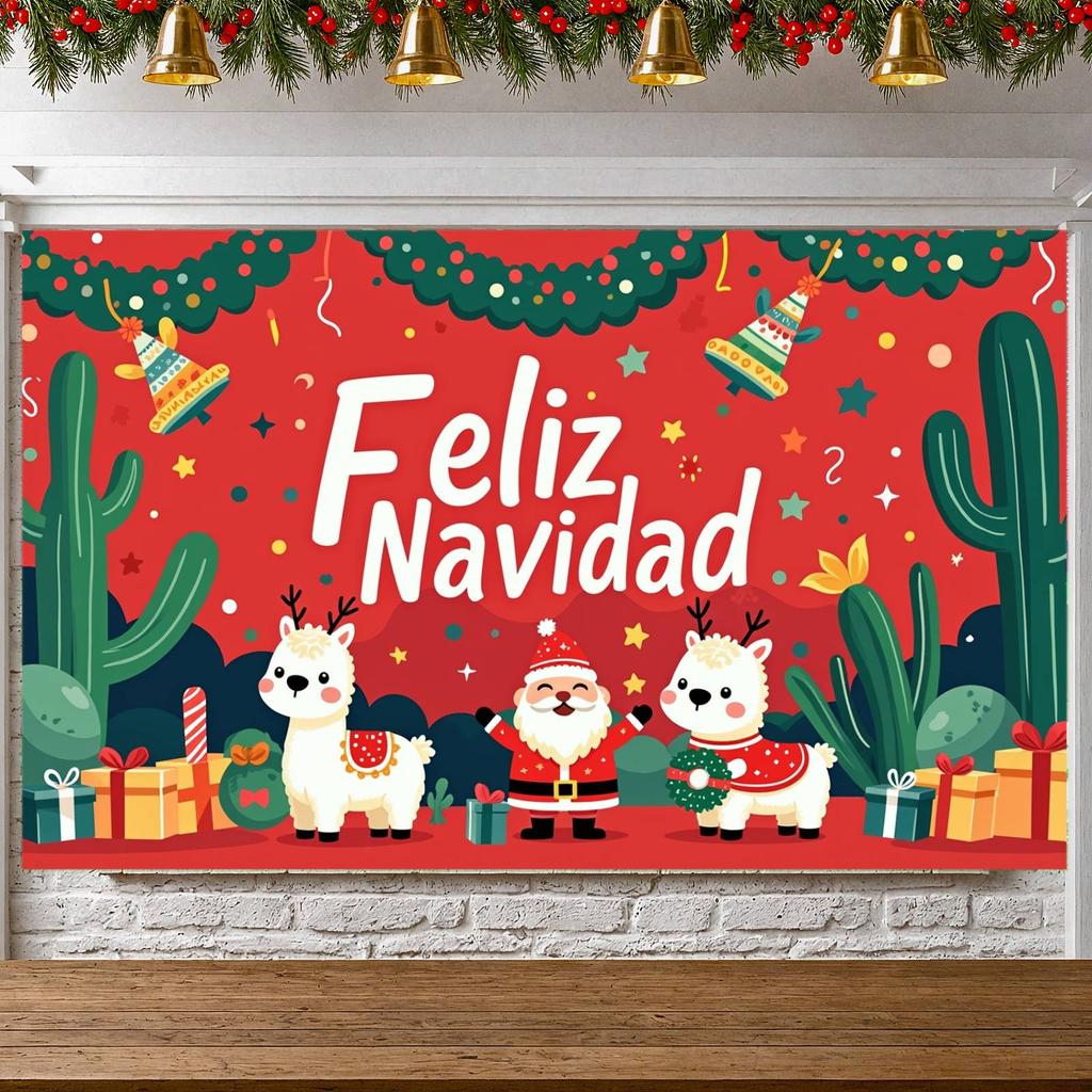 Holiday Party Banner Alpaca Design Christmas Backdrop Navidad Decor Banner Holiday Garland Christmas Banner For Holiday Event