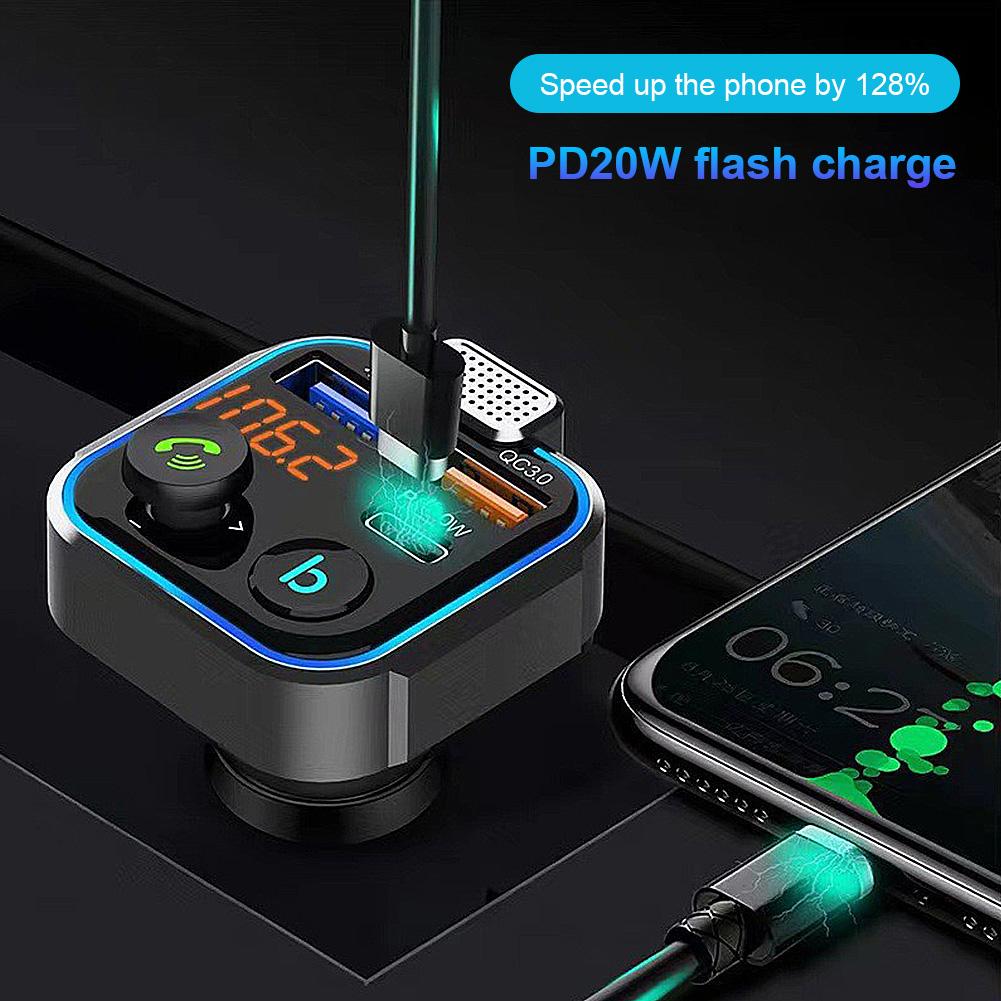Bluetooth-Compatible 5.0 MP3 Audio Player Hands Free Calling MP3 Player Receiver Type-C PD 30W QC3.0 Fast Charger for Car