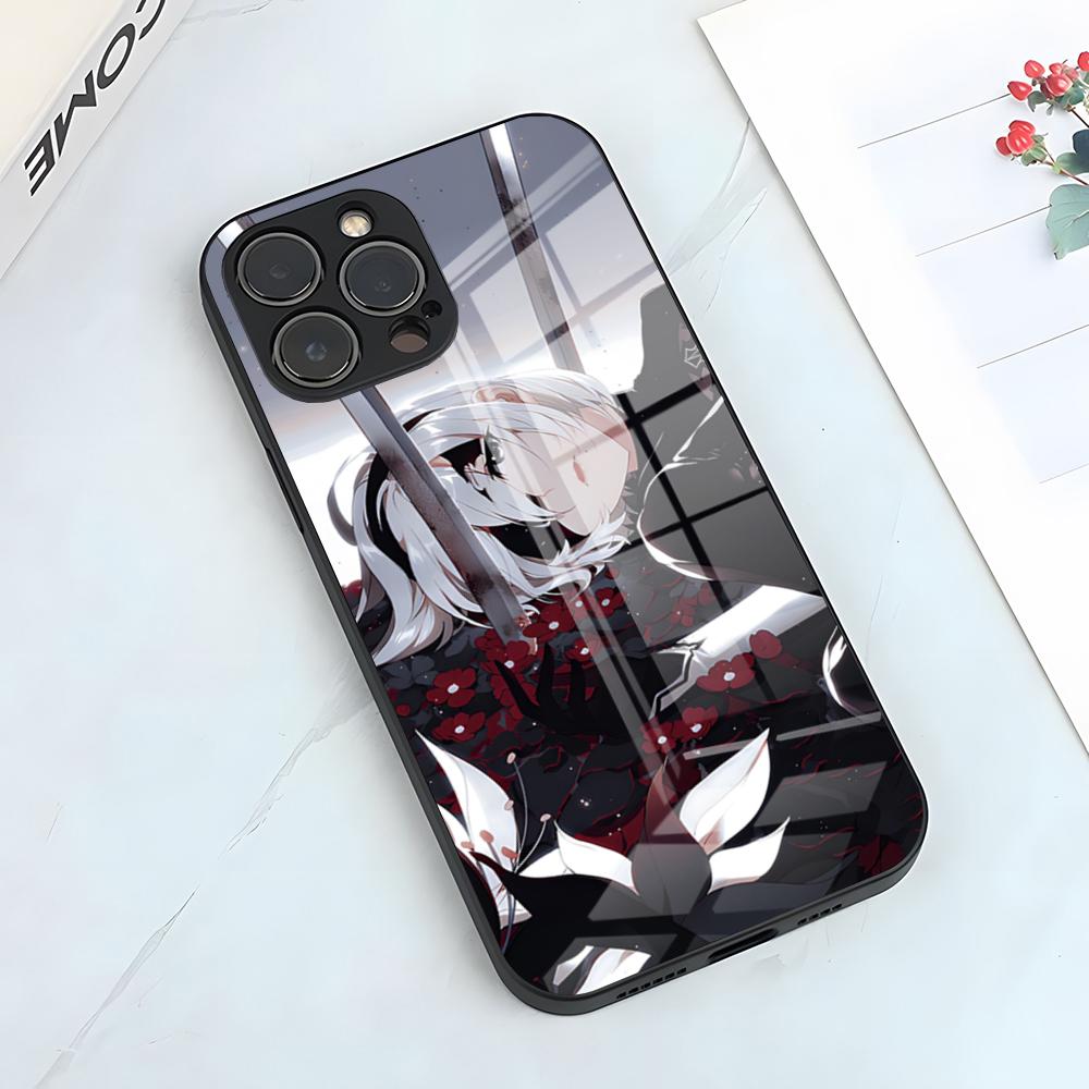 N-NieR Automata 2B Phone Case For IPhone 17 Pro Max 15 Pro 16 14 Plus 12 13 Mini 11 Pro Shockproof Glass Cover