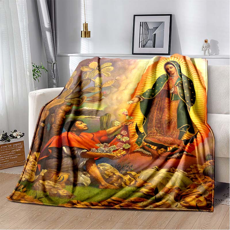 1 PC 3D printed flannel blanket (Our Lady of Guadalupe pattern) home blanket birthday gift. Customizable.