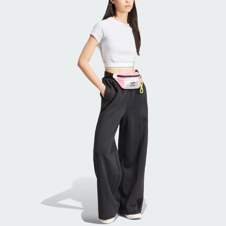 Adidas Originals Tape Waistband Cropped Tee Women Tops Light-Grey IS2318