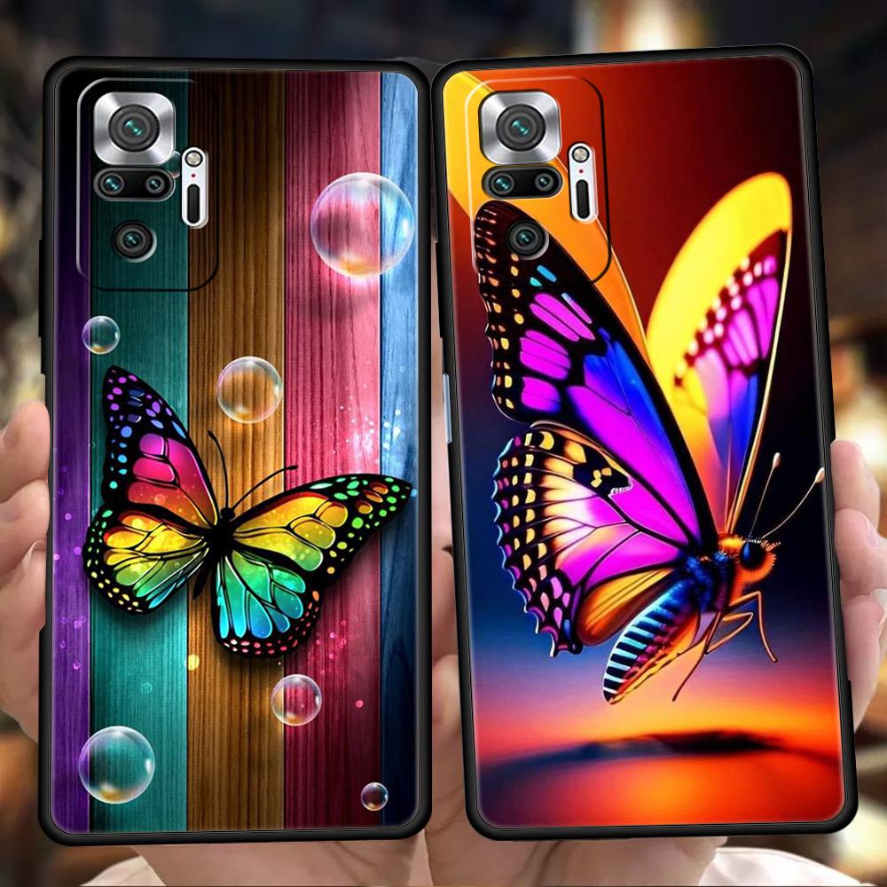 Butterfly Phone Case Cover for Redmi 13C 10C Note 13 12 10 11 Pro Plus 7 8T K40 K50 Gaming Pro Plus 5G Soft TPU Shell Capas Bags