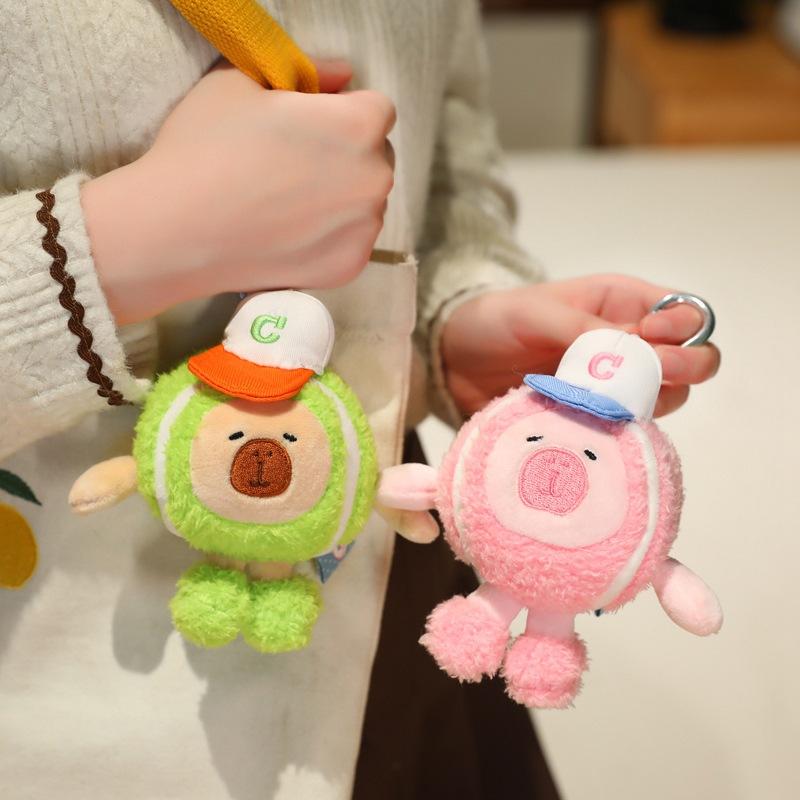 Cartoon Round Sports Capybara Keychain Tennis Kapibala Doll Baseball Doll Girlfriend Gift