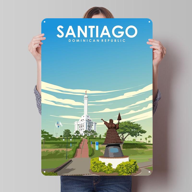

Santiago Dominican Republic Travel Poster Metal Signs Transportation Poster Metal Vintage Posters Wall Art Mural Home Decoration 20x30cm（7.8x11.8inch）