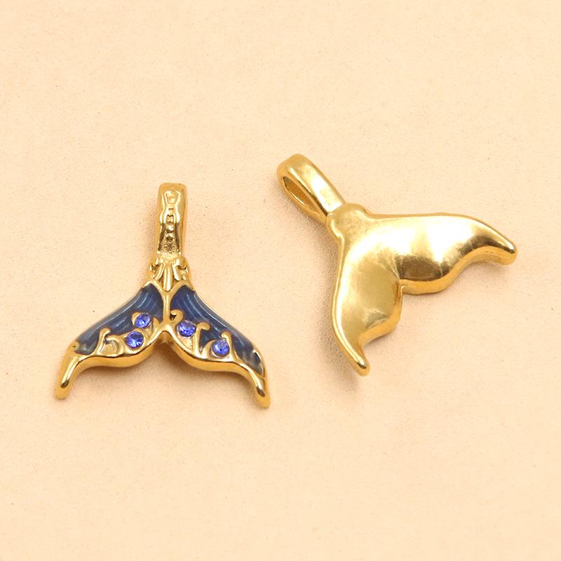 Ozean Stil Meerjungfrauenflosse Anhänger, Vergoldeter Edelstahl, 6 Farben, 16x18mm - DIY Handgemachtes Schmuckzubehör.