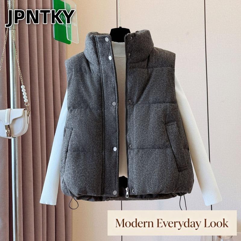 JPNTKY Women's Fashion Casual Fall Winter Solid Color Print Sleeveless Jackets & Coats Down Coats