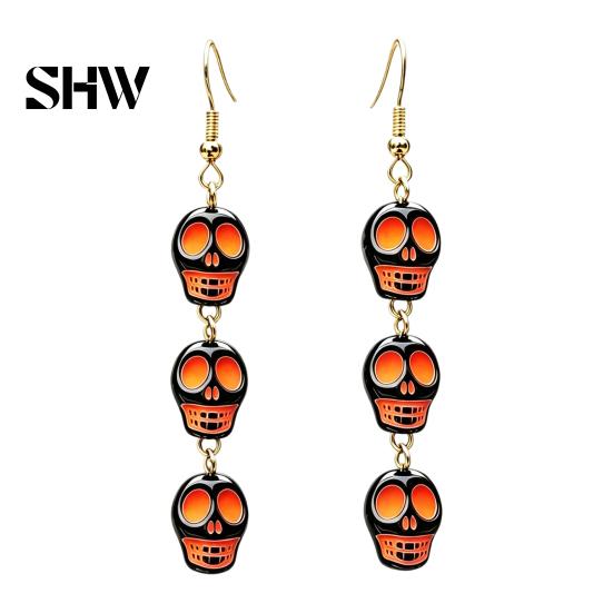 Retro Statement Earrings 1 Pair Acrylic Halloween for Women, Triple Skulls Drop Dangle Cool Alloy Ear Hooks Earrings, Gothic Jewelry Gifts Holiday