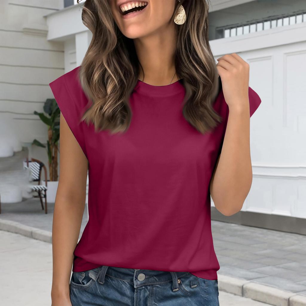 Fashionable Women's Loose Round Neck Short Sleeved T-shirt   Color Top Vest For Women
