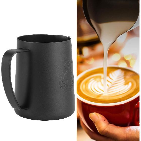 Milk Frothing Pitcher, 304 Stainless Steel Milk Frothing Cup Coffee Art Making Latte Cup, Black Matte, 13.5/20oz(20 OZ)