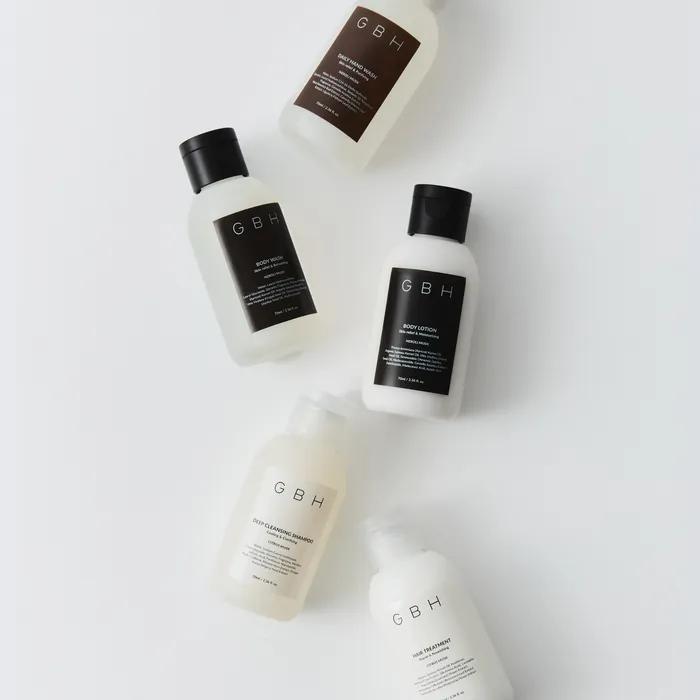 Premium Travel Kit 5-Piece Set: Hand Wash, Body Wash, Body Lotion, Shampoo, Treatment, 70ml each