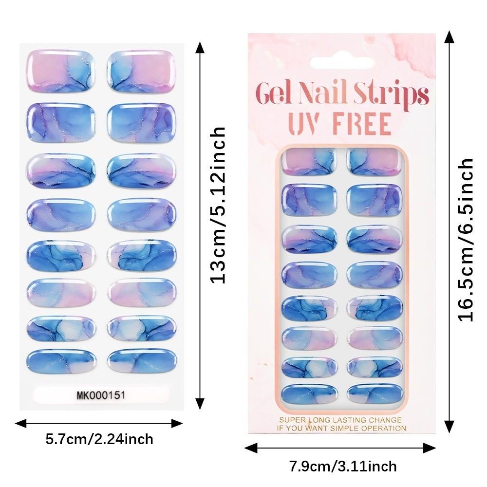 Self-Adhesive UV Polish Nail Strips 3D Glitter Marble Full Cover Nail Wraps Women