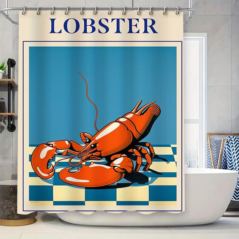 

Vibrant Blue Shower Curtain With Lobster Design Perfect For Bathroom Decor 90x180cm