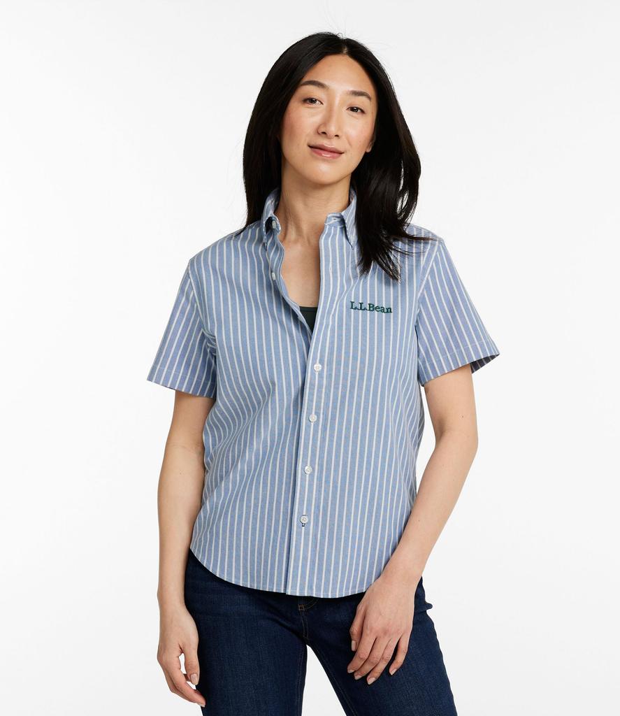 LL Bean Comfort Stretch Oxford Short Japan Bright 1000277563 Women's Shirt, Sleeve, Striped, Fit, Medium, Blue,