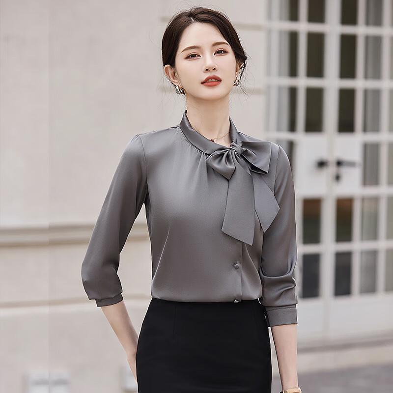 

Tluoman Women s Long Sleeve Professional Chiffon Bow Blouse L