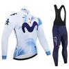 Movistar Herbst Pro Team Radtrikot 19D Trägerhosen-Set MTB Uniform Fahrradbekleidung Schnelltrocknend Fahrradkleidung Herren Langarm Radbekleidung