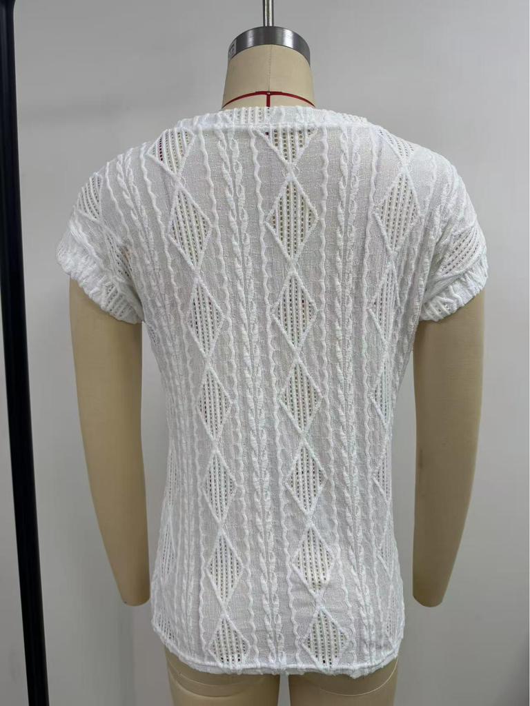 2025 Summer Women's Jacquard Round Neck Short Sleeve Loose T-shirt Vest