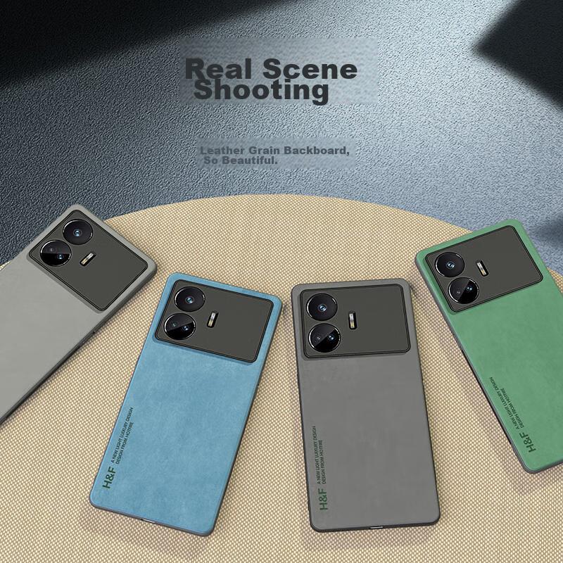 HotFire Phone Case for Realme GT Neo5 SE, Upgraded Skin-Like Leather, Matte Lens Protection, Full Silicone Coverage - Smoke Gray