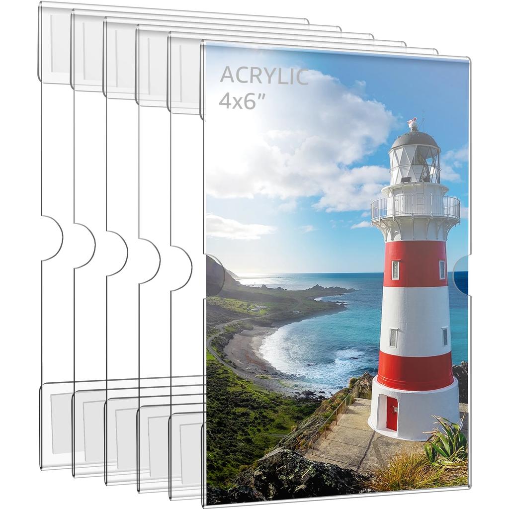 6Pcs Acrylic Picture Frames For Wall 10X15cm Clear Photo Frame Stand For Pictures Decor Self-Adhesive Poster Wall Frames