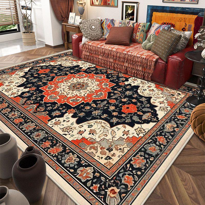Retro American Style Persia Carpet Living Room Decoration Coffee Table Area Floor Mat Non-slip Bedroom Cloakroom Washable Rugs