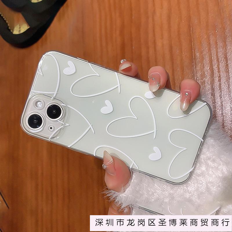 Full screen white love is suitable for Apple 15promax mobile phone case iPhone14 high value XS transparent 12 soft case