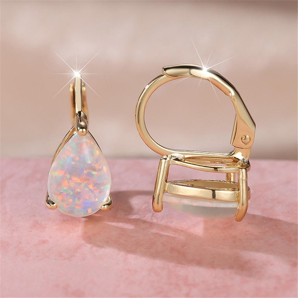 Female White Opal Water Drop Stone Hoop Earrings Vintage Fashion Gold Silver Color Wedding  For Women