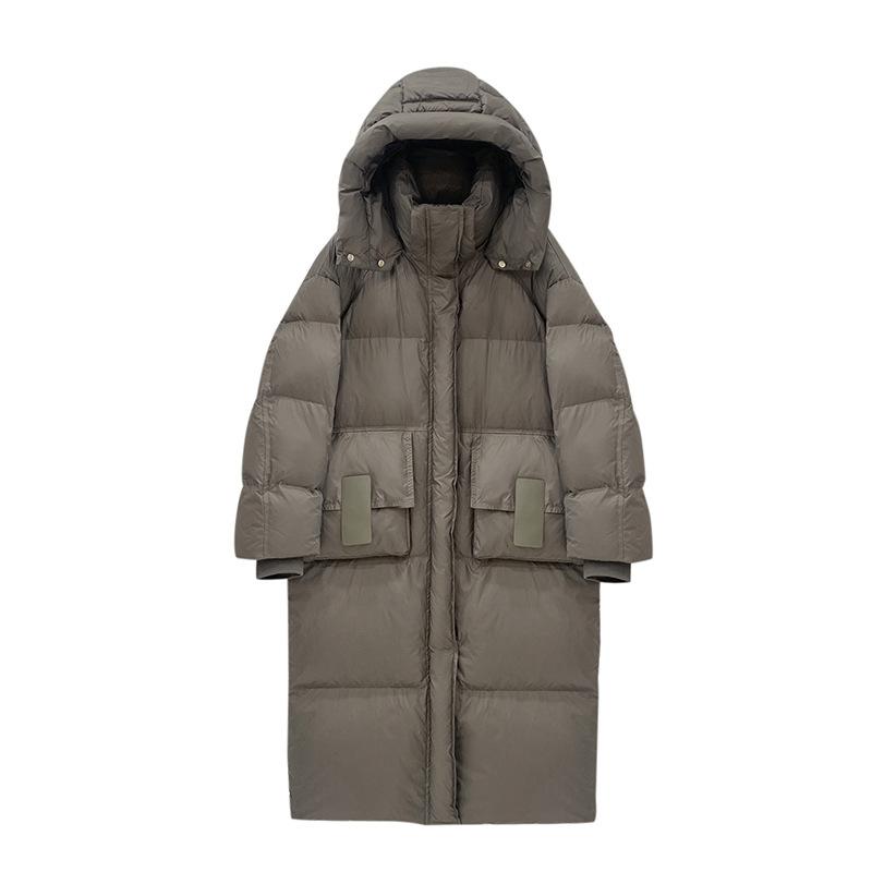 Down jacket women's medium and long over-the-knee Korean version thickened and loose winter new white duck down bread jacket trendy