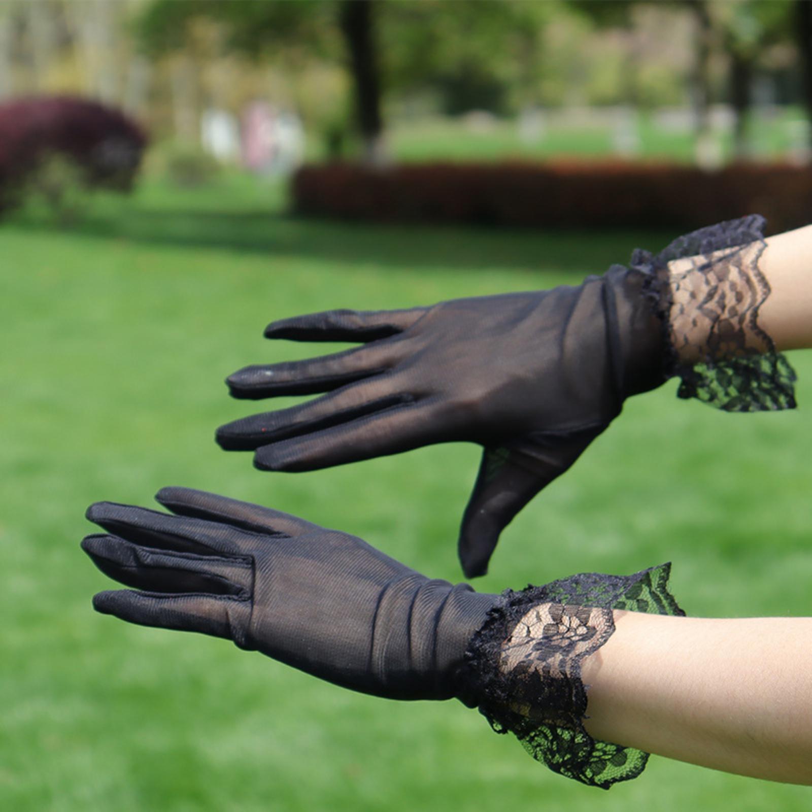 

Lace Mesh Gloves for Women Thin Breathable Stretchy Fingerless Design Elegant Hollow Out Summer Protective Handwear One Size чёрный
