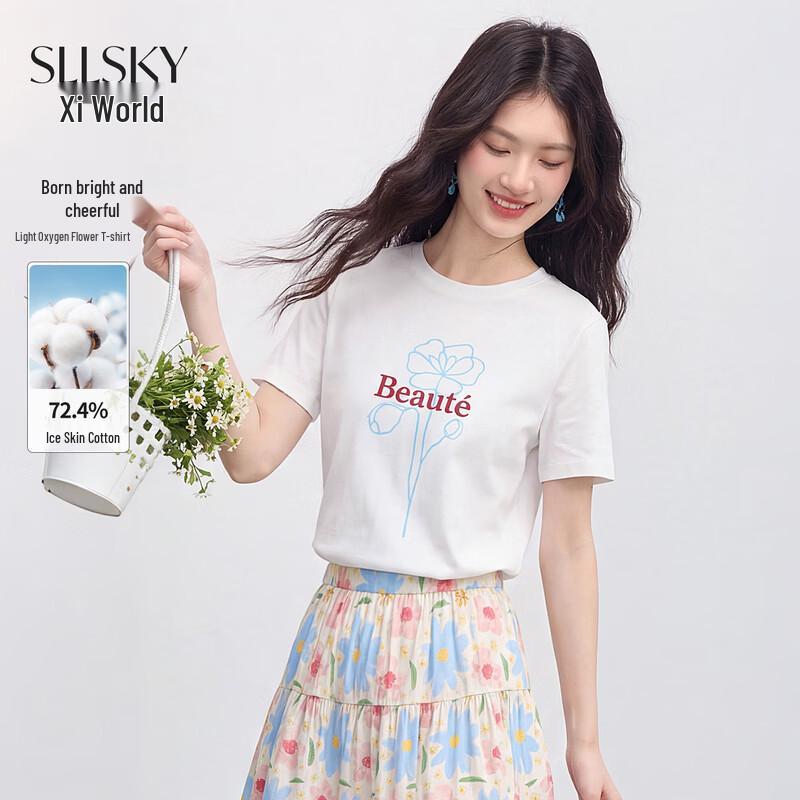 SLLSKY Women s Korean Style Floral Letter Print T-shirt 2XL