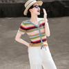 Lansere Women's Striped V-Neck Knit Short-Sleeve Top