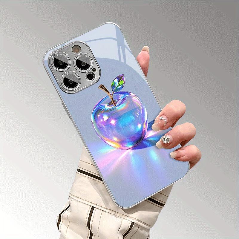 Luxus-Regenbogenkristall mit Apfelmuster Gehärtetes Glas Handyhülle Für iPhone 17 16 15 14 13 12 11 Pro Max Plus 16E 17Air Hülle