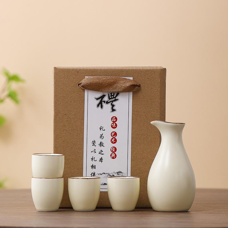 Ceramics Japanese Style Sake Pot Cups Retro One Pot with Four Cups Liquor Cups Set Home Dining Bar Creative Drinkware Gifts New