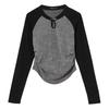 Black Grey Long Sleeve T-shirts For Women's Tees Patchwork Tees Girls Casual T-shirts Fashion Lady Tops