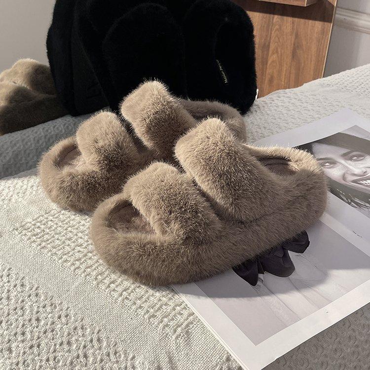 

Mao Mao slippers women s thick-soled outer wear 2025 autumn and winter new Internet celebrity versatile casual shoes plush one-word cotton tow 40