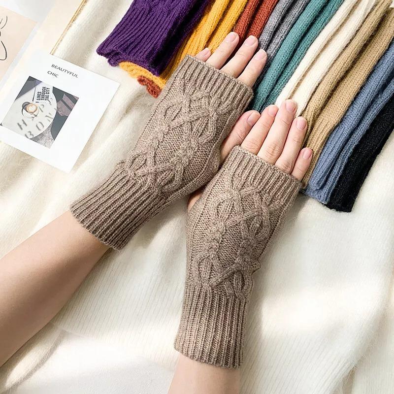 1 Pair Fashion Women Soft Cashmere Fingerless Arm Warm Winter Gloves Hand Long Warmer Mittens