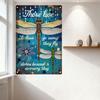 Vintage Blue Metal Tin Sign with Dragonflies & Flowers, Rustic Distressed Wall Decor for Home Garden Bar Decorations