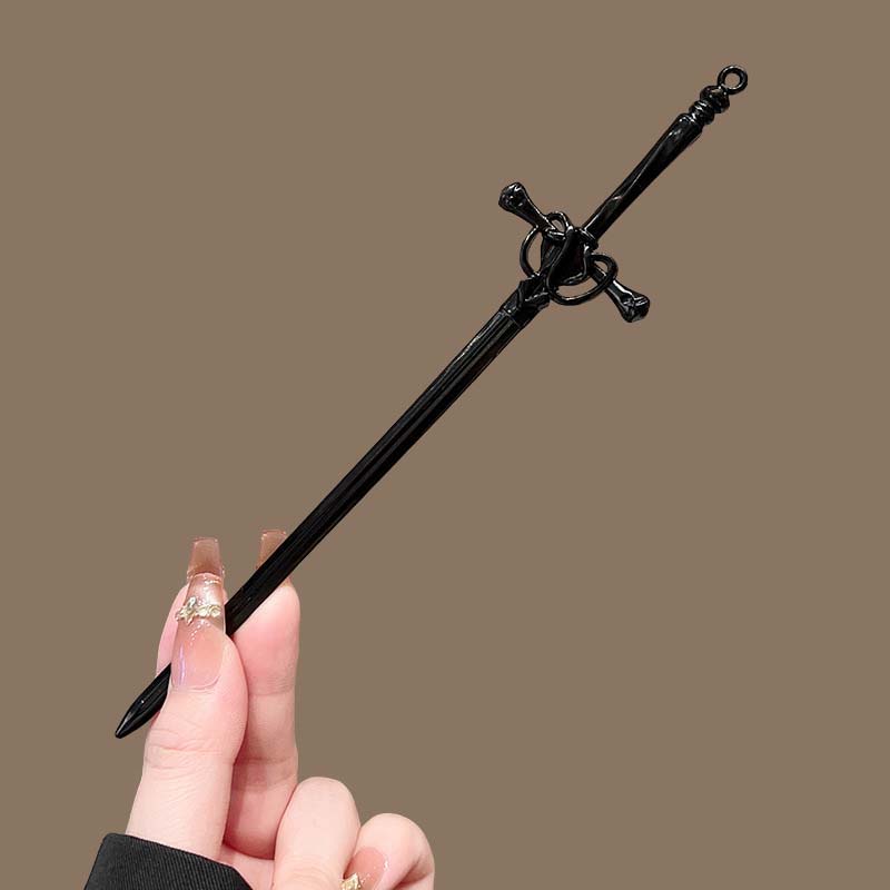 2025 New Chinese Style Sword Hairpin for Women Punk Silver Color Metal Heart Cross Tassel Hair Sticks Hair Accessories Headdress