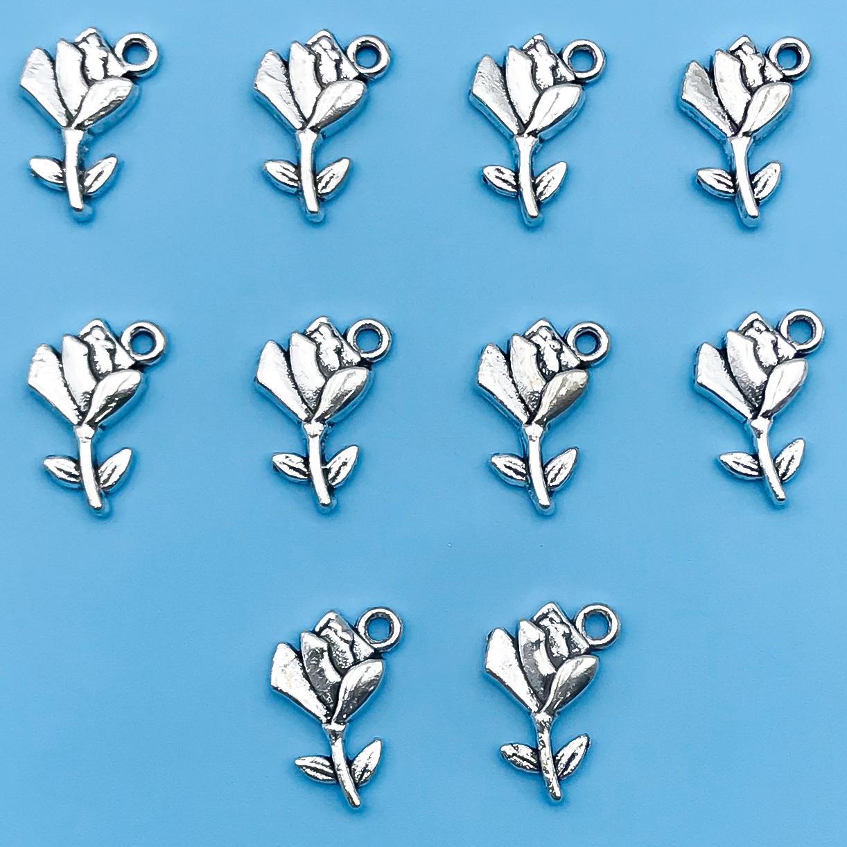 

10/24Pcs/Pack Romantic Vintage Rose Flower Chaems Alloy Small Pendants for Jewelry Making Findings Crafting Accessories