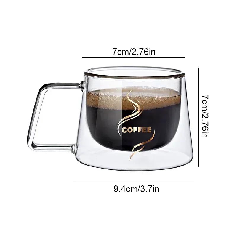 200ml Žáruvzdorný dvoustěnný skleněný šálek na espresso s uchem - Průhledný hrnek na kávu pro cappuccino, latte, čaj a víceúčelový