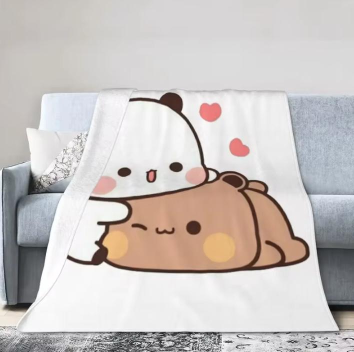 Cartoon Print Bear and Pa Blanket Cute Bubu Dudu Series Kids Warm Flannel Soft Comfortable Home Bed Blanket